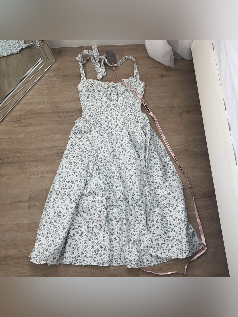 HOUSE OF CB Adabella Floral Pleated Halter Sundress in Print Cottage Blue